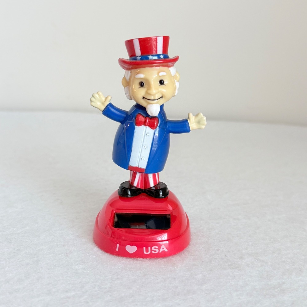 Uncle Sam Solar Dancing Figure Red White Blue Patriotic 4 Inch